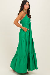 Green Cutout Halter Neck Maxi Dress