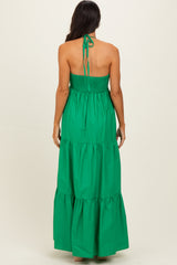 Green Cutout Halter Neck Maxi Dress