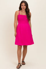 Hot Pink Knot Detail Smocked Maternity Mini Dress