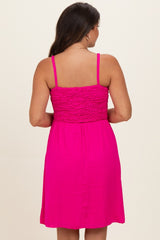 Hot Pink Knot Detail Smocked Maternity Mini Dress