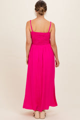 Hot Pink Textured Smocked Maternity Maxi Dress