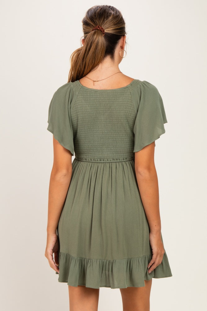 Olive Smocked Maternity Dress