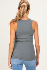 Olive Ribbed Sleeveless Henley Maternity Tank Top