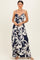 Navy Floral Cutout Halter Maxi Dress
