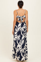 Navy Floral Cutout Halter Maxi Dress