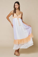 Cream Colorblock Tiered Ruffle Maternity Maxi Dress
