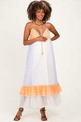 Cream Colorblock Tiered Ruffle Maternity Maxi Dress