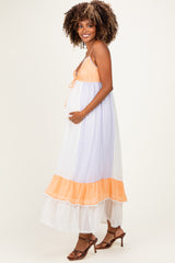 Cream Colorblock Tiered Ruffle Maternity Maxi Dress