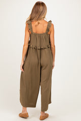 Olive Ruffle Strap Maternity Wide Leg Jumpsuit