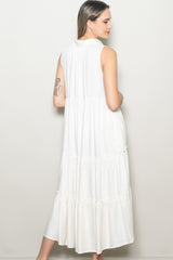 Cream Sleeveless Button Up Tiered Maxi Dress