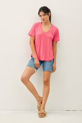 Guava Punch Linen Blend V-Neck Short Sleeve T-Shirt