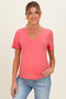 Guava Punch Linen Blend V-Neck Short Sleeve Maternity T-Shirt