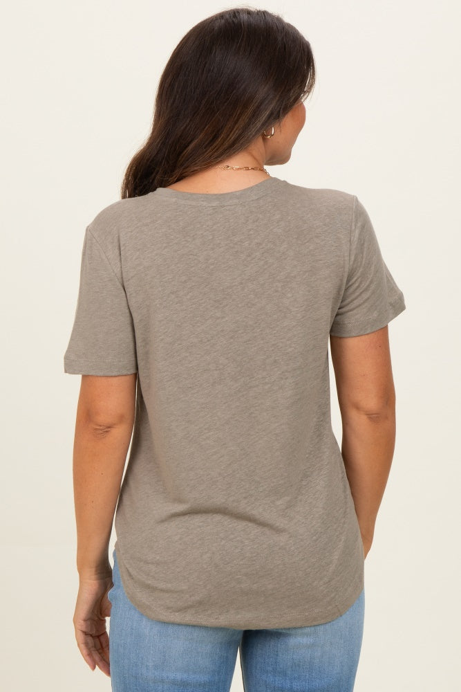 Olive Linen Blend V-Neck Short Sleeve Maternity T-Shirt