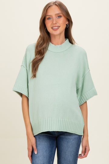Mint Oversized Mock Neck Short Sleeve Maternity Sweater