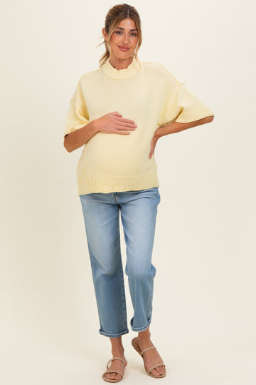 Banana Cream Oversized Mock Neck Short Sleeve Maternity Sweater