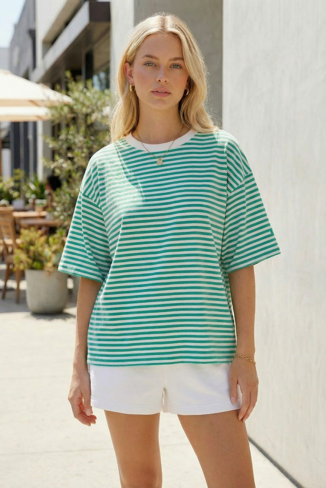 Aqua Oversized Striped Maternity Tee