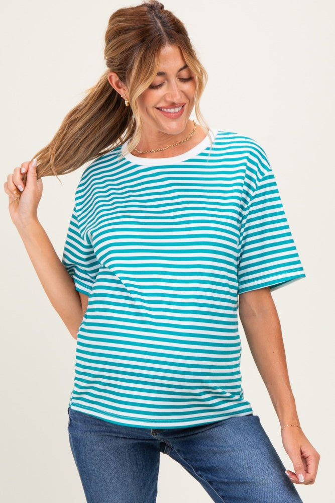 Aqua Oversized Striped Maternity Tee