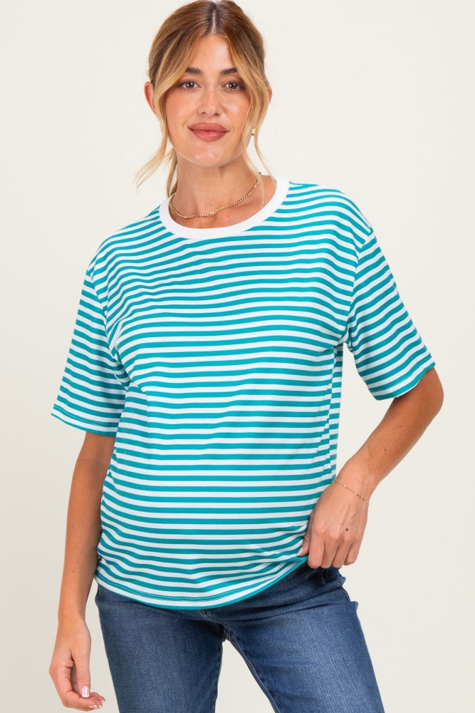 Aqua Oversized Striped Maternity Tee