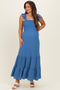Blue Ruffle Strap Smocked Maternity Maxi Dress