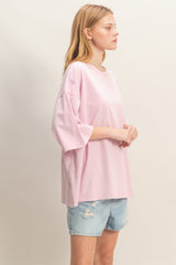 Pink Washed Oversized Crew Neck Top