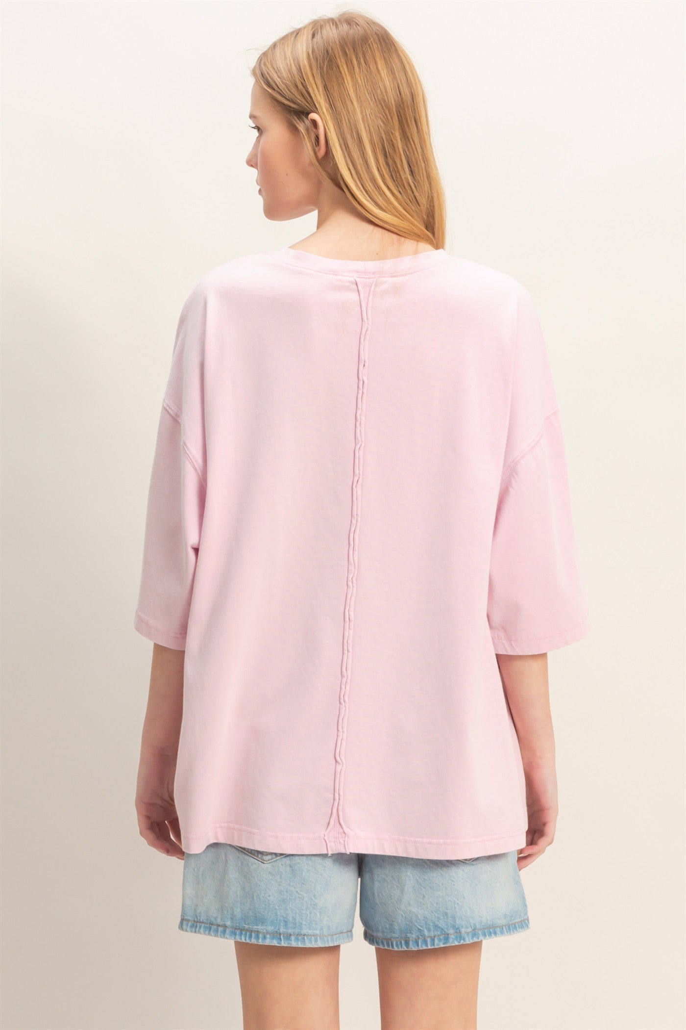 Pink Washed Oversized Crew Neck Top