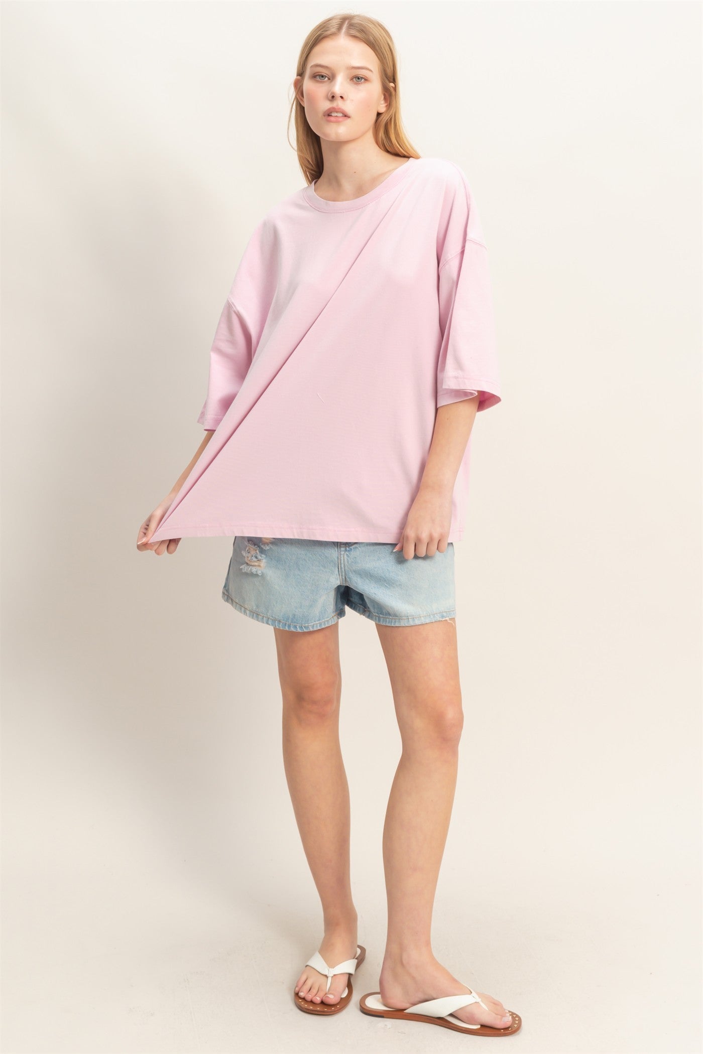 Pink Washed Oversized Crew Neck Top