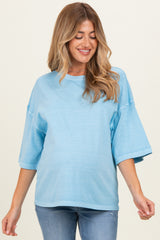 Blue Pigment Oversized Half-Sleeve Maternity T-Shirt