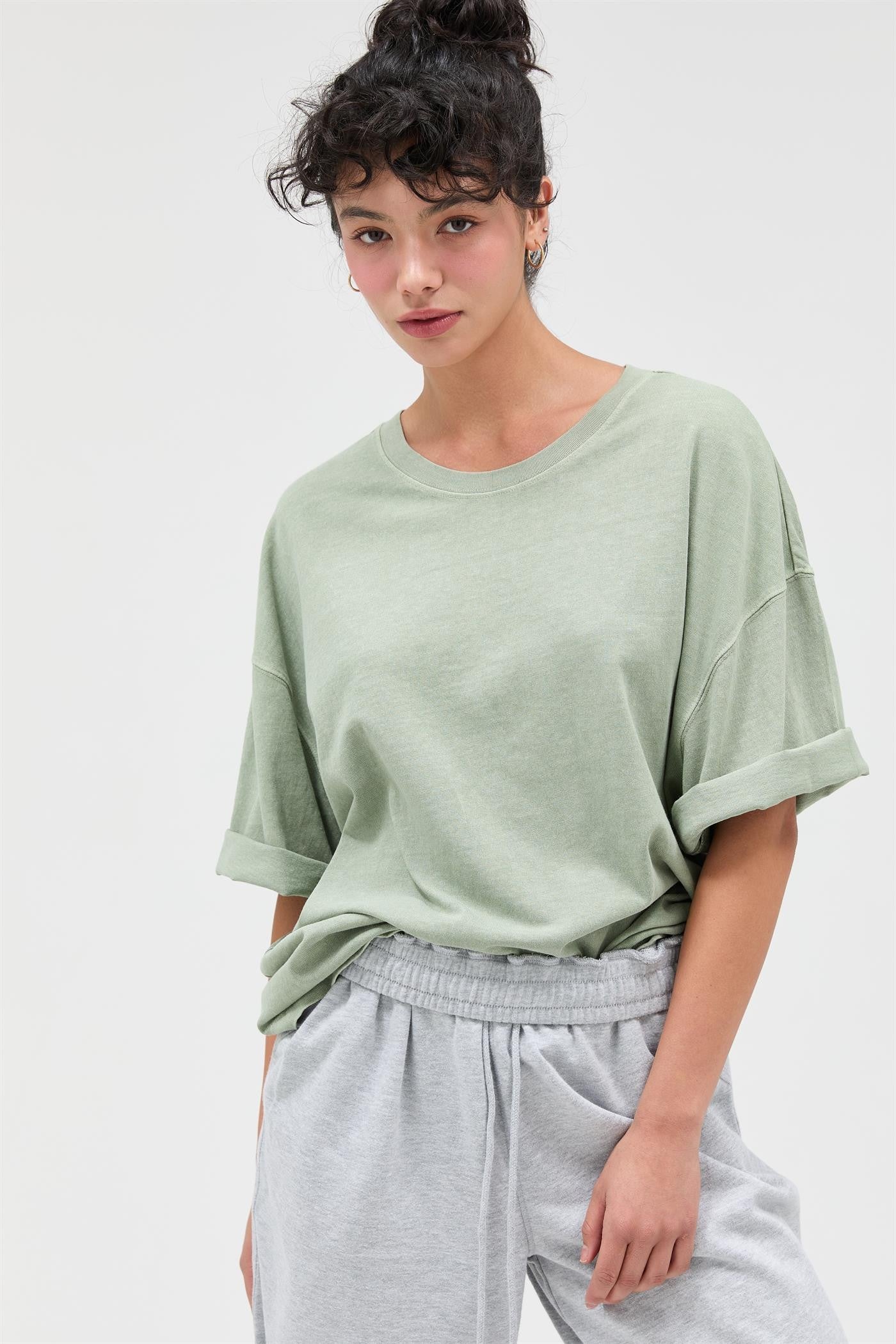Sage Pigment Oversized Half-Sleeve T-Shirt