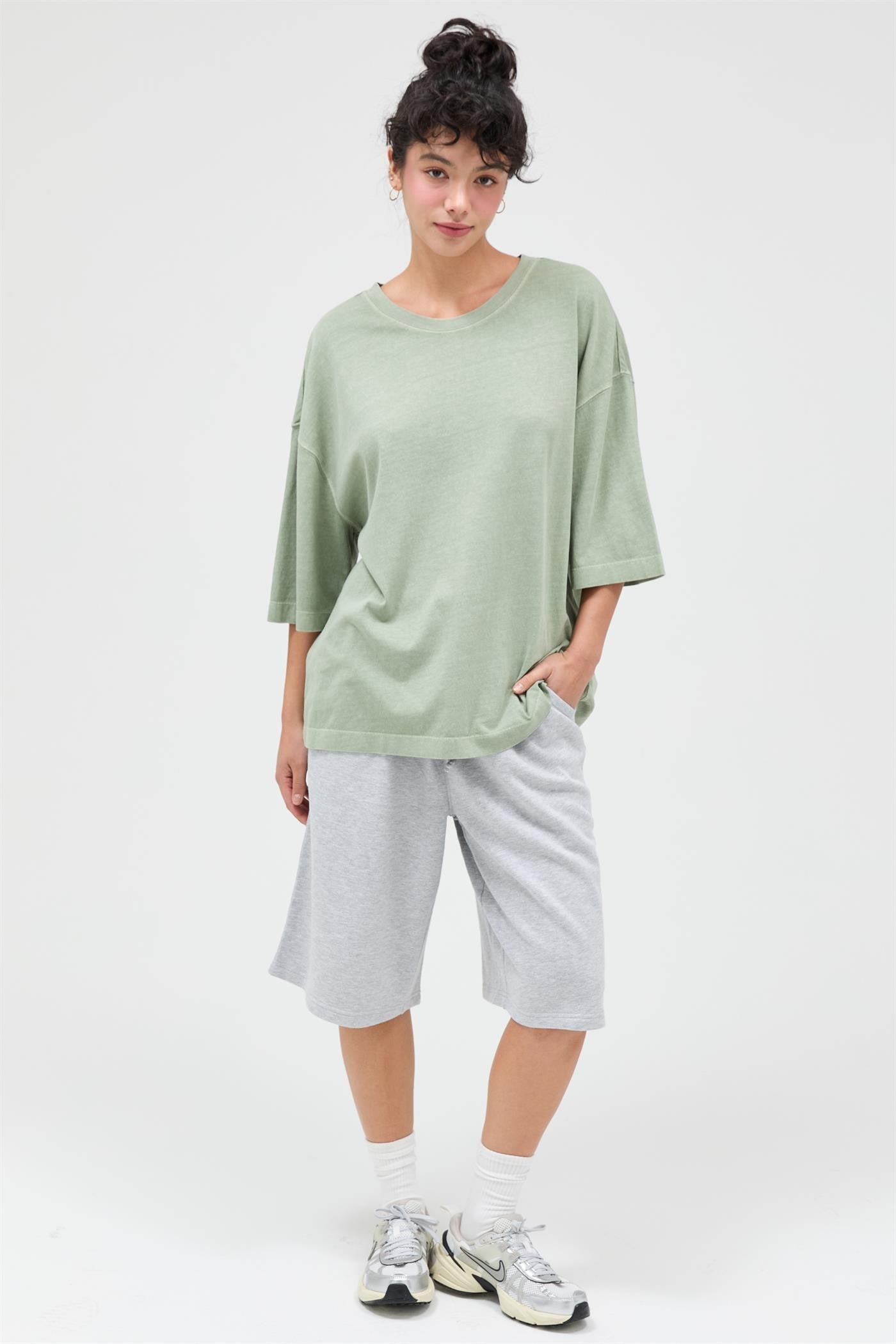 Sage Pigment Oversized Half-Sleeve T-Shirt
