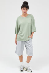 Sage Pigment Oversized Half-Sleeve T-Shirt