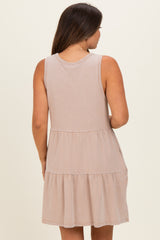 Dark Taupe Sleeveless Crewneck Tiered Maternity Mini Dress