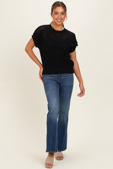 Black Open-Knit Dolman Sleeve Top