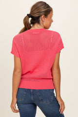 Pink Open-Knit Dolman Sleeve Top