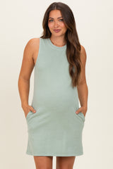 Sage Pigment Dyed Sleeveless Maternity Mini Dres