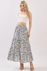 Cream Tiered Floral Print Maxi Skirt