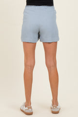 Light Blue Drawstring Pleated Maternity Shorts