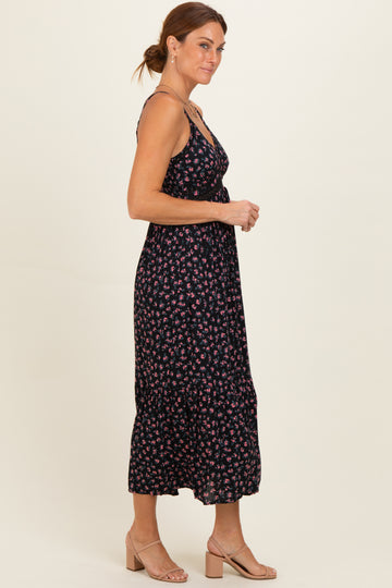 Black Floral Lace Detail Strappy Maxi Dress