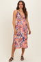 Pink Tropical Floral Twisted Front Cutout Maternity Midi Dress