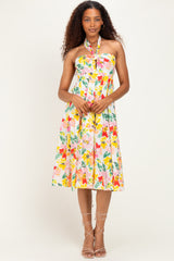 Ivory Floral Keyhole Halter Maternity Midi Dress