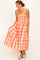 Orange Plaid Smocked Strapless Midi Dress