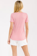 Pink Stripe Scoop Neck Henley Top