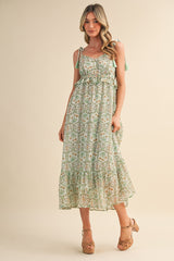 Light Mint Floral Tassel Strap Maternity Midi Dress