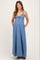 Light Navy Chambray Beaded Front Tie Maternity Maxi Dress