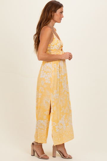 Yellow Floral Twisted Front Maxi Dress