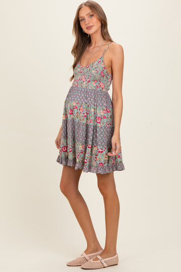 Jade V Neck Smocked Bodice Mix Print Maternity Sundress