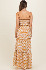 Camel Printed Smocked Maternity Maxi Dress
