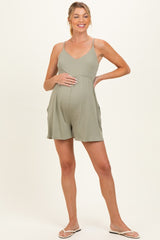 Sage Ribbed Knit Babydoll Maternity Romper