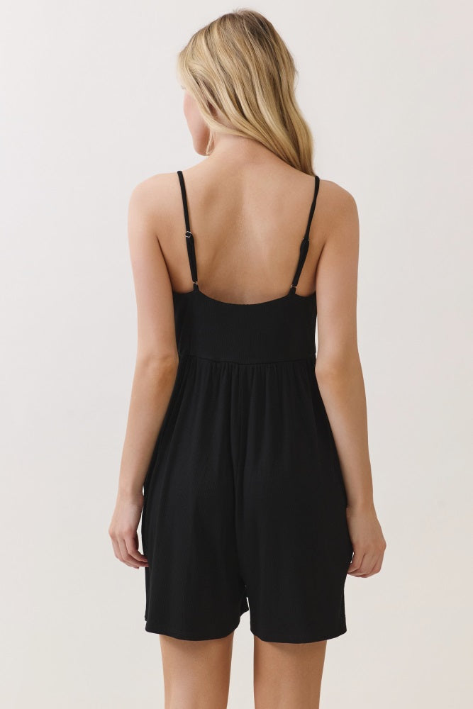 Navy Ribbed Knit Babydoll Romper