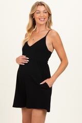 Navy Ribbed Knit Babydoll Maternity Romper