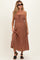 Brown Solid Smocked Maternity Maxi Dress